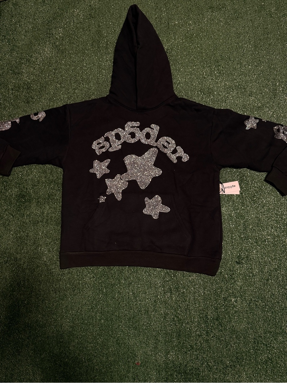 Black Sp5der Star Hoodie with Embellished Logo